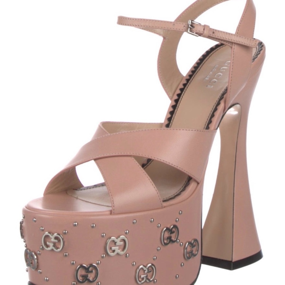 NWT Gucci Women's Perfect Pink Blush Platform Heels US 5, 10. - Picture 2 of 8